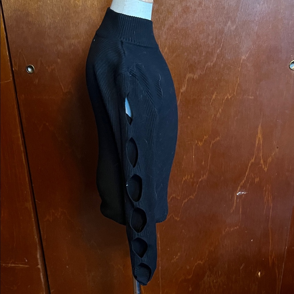 Black Sweater with Cut-Out Sleeve Design